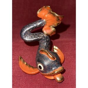 HEREND HVNGARY Vtg Porcelain Oriental Koi Fish Figurine Handpainted Card Holder